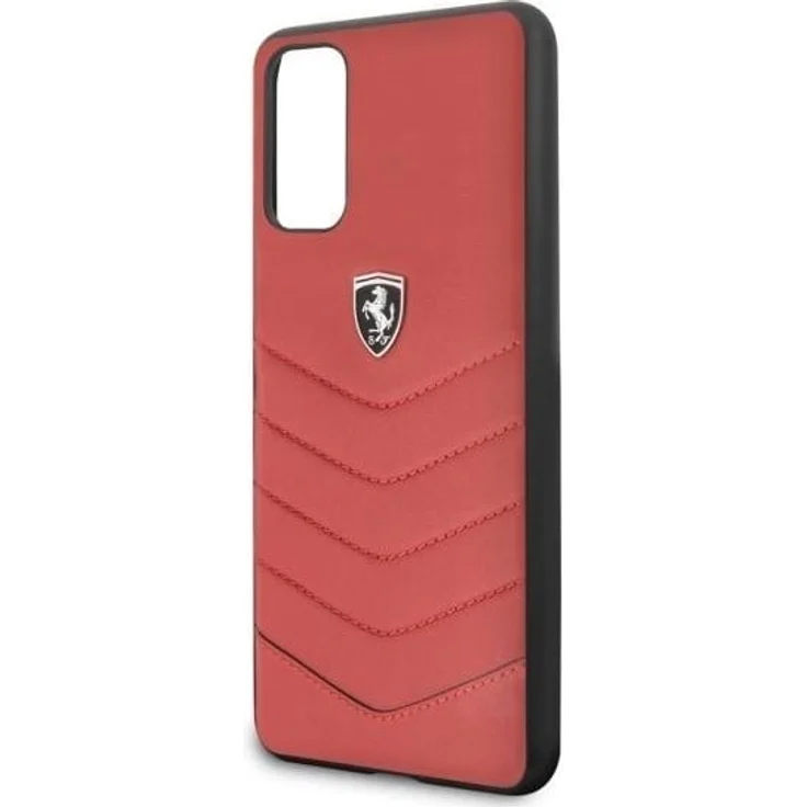 Ferrari Heritage Quilted Case für Samsung Galaxy S20, Premium Lederhülle mit metallic Polycarbonat und stilvollen roten Akzenten, rot