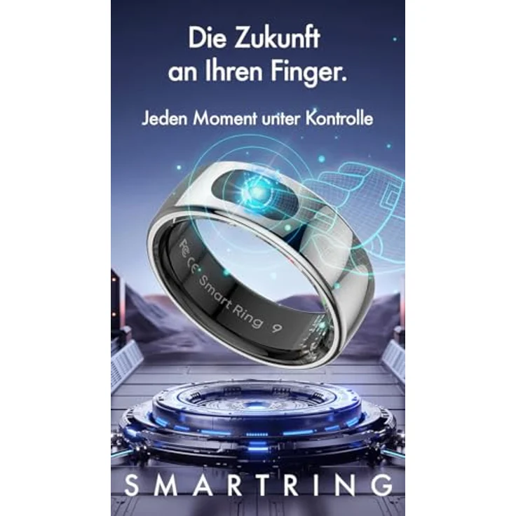 Newgen Medicals Fitness-Smart-Ring FRI-101, Fitnesstracker-Ring mit Touch-Bedienung, Herzfrequenz-, SpO2- und Temperaturmessung, wasserdicht bis 5 ATM, Größe 68, silber gebürstet – Bild 5