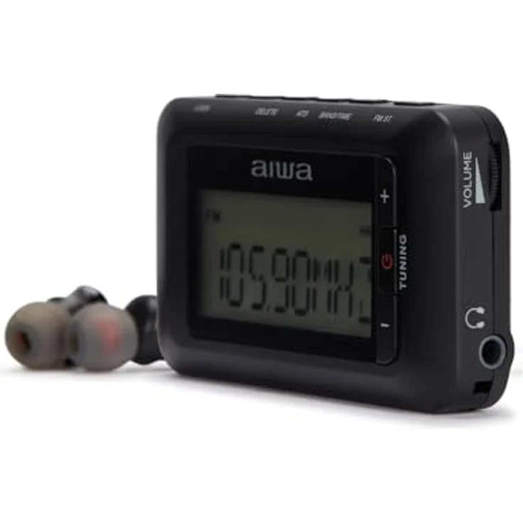 Aiwa RD-10 Tragbares Digitalradio DAB+ - FM-RDS mit LED-Hintergrundbeleuchtung, Bassauswahl und Speicherfunktion, inklusive Stereo-Kopfhörer und 2 AAA-Batterien, kompakt 45g – Bild 2