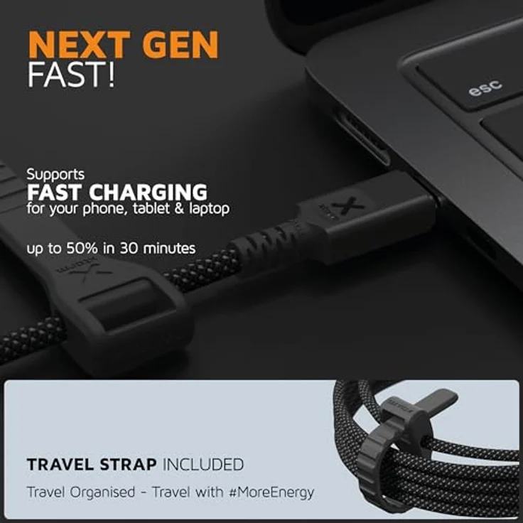 Xtorm Next Gen USB-C PD 100W Kabel, 1,5 Meter, geflochten, schwarz, hohe Flexibilität und Langlebigkeit – Bild 4