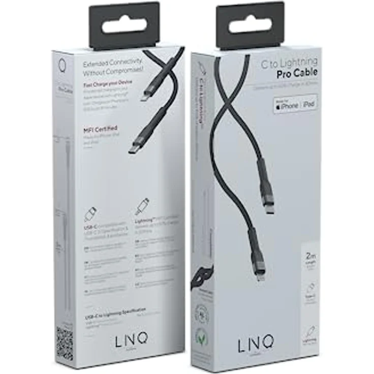 LINQ Connects USB-C an Lightning Pro Cable, MFI, 2M, geflochtenes Kabel aus recyceltem Aluminium, Grau – Bild 4