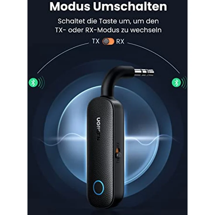 UGREEN Bluetooth Sender Klinke Adapter, 2 in 1 Transmitter und Receiver, Splitter für 2 Kopfhörer, Audio System usw. – Bild 2