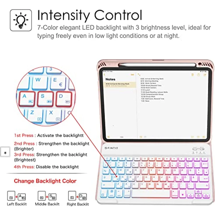 Fintie Tastatur Hülle für iPad Air 11" 2024, iPad Air 5 2022/ iPad Air 4 Hülle mit Tastatur 10.9" - Roségold, Magnetisch Abnehmbarer Keyboard mit DIY Hintergrundbeleuchtung, Deutsches QWERTZ Layout – Bild 4