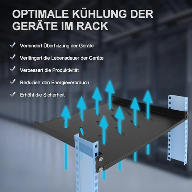EXTRALINK 19 Zoll Fachboden 1HE, perforierter Rackboden für Netzwerkschrank, 250 mm Tiefe, 20 kg Tragkraft, schwarz – Bild 4