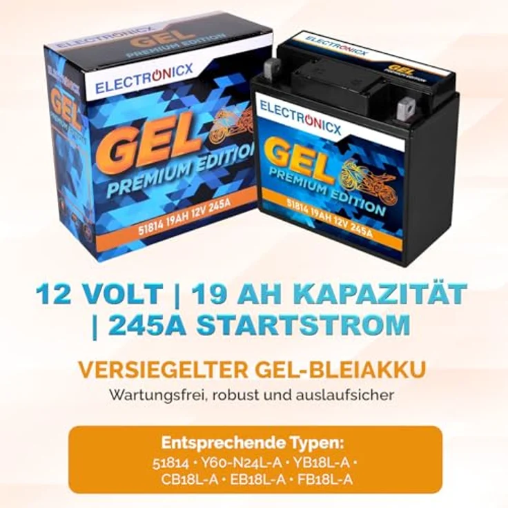 Electronicx GEL-51814, GEL Batterie 19Ah 12V für Motorrad, Scooter und Quad - wartungsfrei, zyklenfest, tiefentladungsfest – Bild 5