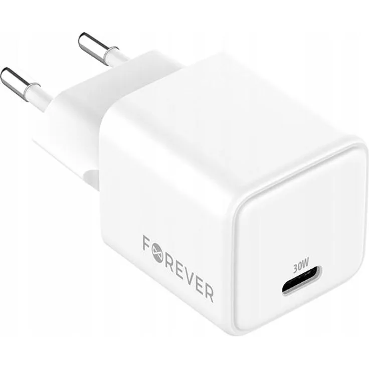 Forever TC-08 GaN Schnellladegerät, 30W USB-C Power Delivery, kompakt und effizient, weiß