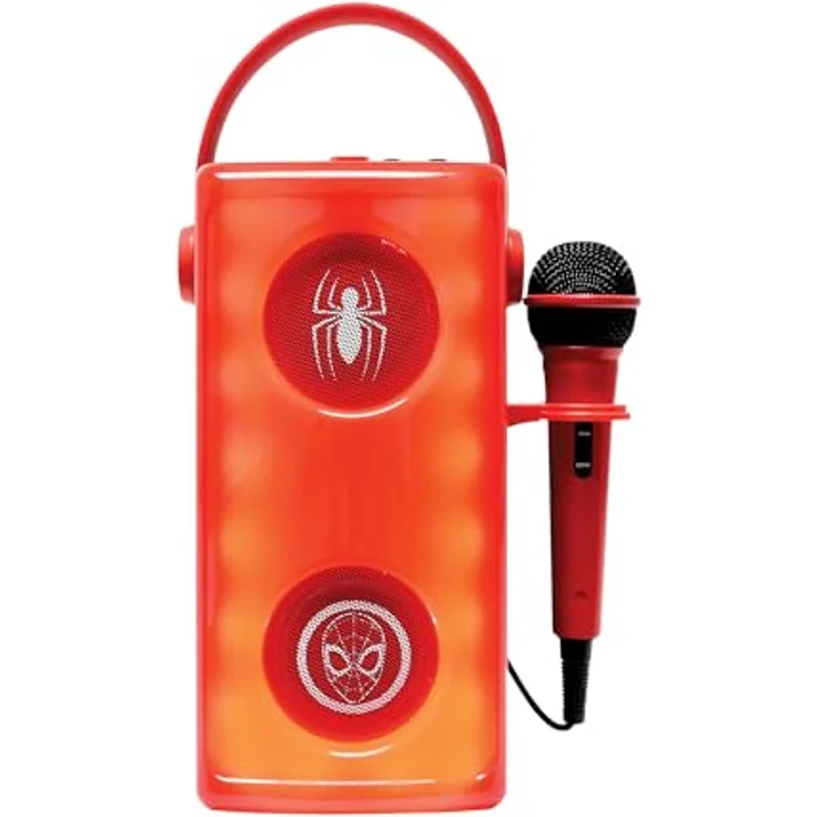 Lexibook BTP185SPZ, Marvel Spider-Man Leuchtender Bluetooth-Lautsprecher mit Mikrofon, Mehrfarbige Lichteffekte, SD/TF-Kartensteckplatz, Wiederaufladbarer Akku, Rot – Bild 1
