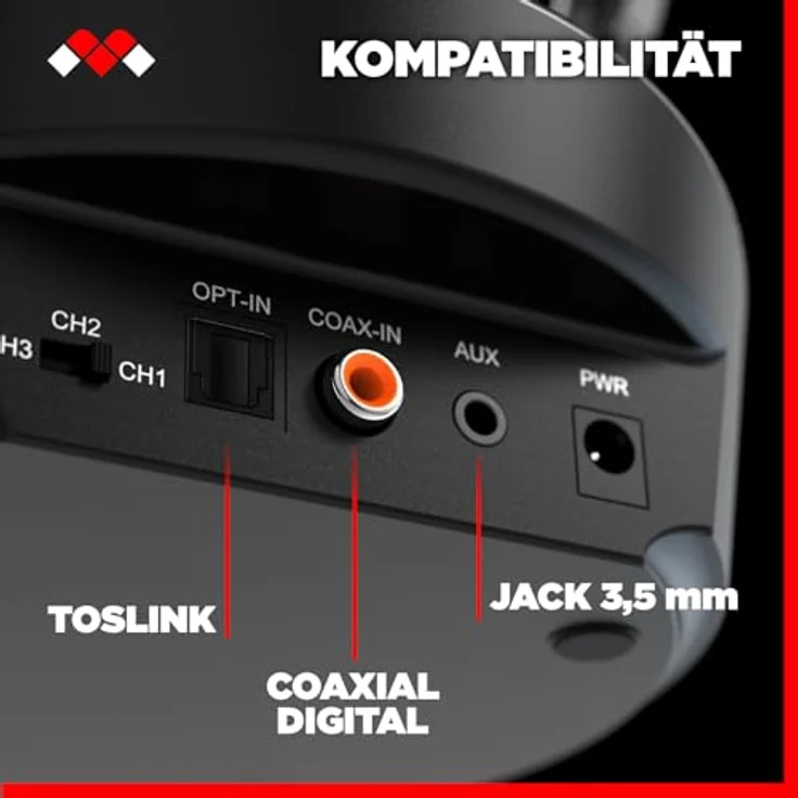 MELICONI HP600 PRO Funkkopfhörer Kabellos mit Ladestation bis zu 100 Meter Reichweite Automatische Frequenzsuche TOSLINK – Bild 4