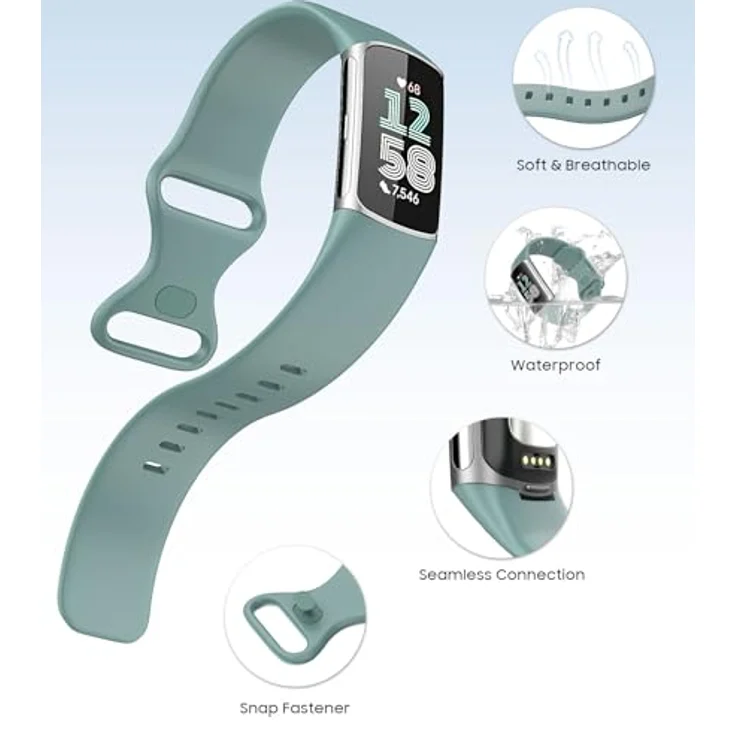 Astorgos 3 Stück Armband für Fitbit Charge 6/Fitbit Charge 5, Weiches TPE Uhrenarmband in Schwarz/Dunkel Blau/Tannen Grün, Hautfreundlich und Wasserdicht – Bild 4