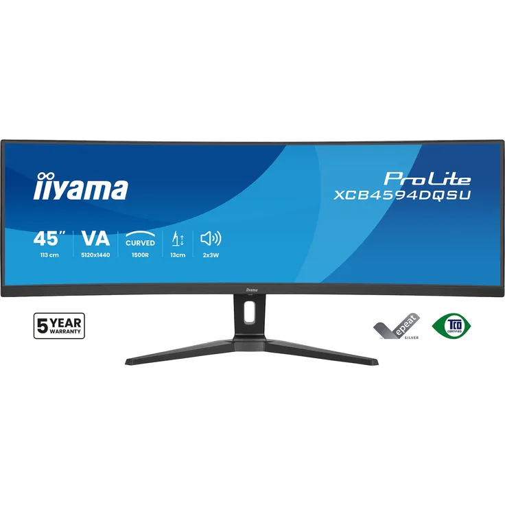 iiyama ProLite XCB4594DQSU-B1, 45" ultrabreiter Curved-Monitor mit Dual-QHD-Auflösung, höhenverstellbarem Standfuß und VA-Panel