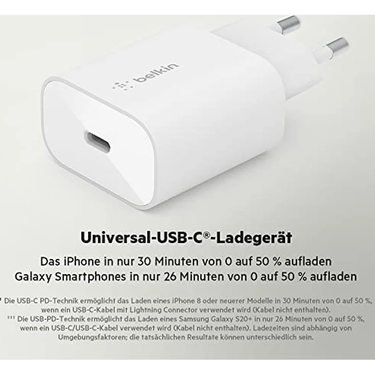 Belkin BoostCharge 25-W-Ladegerät mit PPS (USB-C Power Delivery, Schnellladegerät für das Samsung, Galaxy Tab, iPad und andere Geräte) USB-C/USB-C-Kabel enthalten – Bild 2