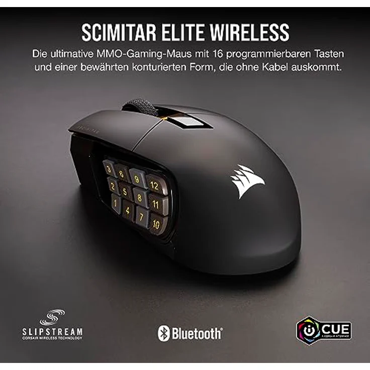 Corsair Scimitar Elite RGB Wireless MMO Gaming Mouse - 26.000 DPI - 16 Programmierbare Tasten - Bis zu 150 Stunden Akkulaufzeit - iCUE-Kompatibel - Schwarz – Bild 2