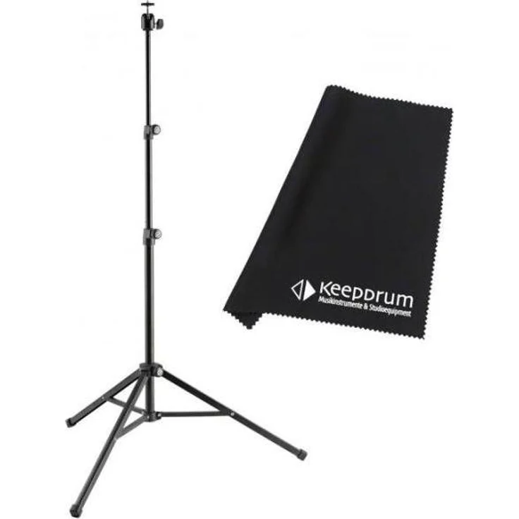 K&M 19784 Dreibein Kamera-Stativ mit Tuch, 2-fach ausziehbar von 55 - 135 cm, 360 Grad drehbar, 1 kg maximale Belastbarkeit, inkl. Mikrofaser Reinigungstuch