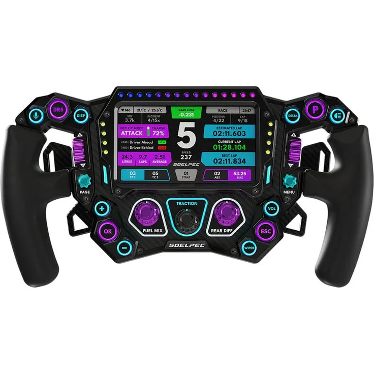 SOELPEC Spectra XR Lenkrad, hochwertiges Sim-Racing-Lenkrad mit 302mm Durchmesser, 5-Zoll Touchscreen und Aluminiumgehäuse, Farbe: arctic