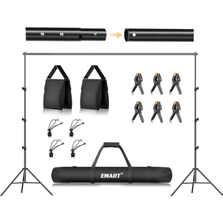 EMART Foto Hintergrund Ständer, 2,6m x 3m Verstellbares Hintergrundsystem mit 2 Sandsäcken und Tragetasche für Fotografie und Video