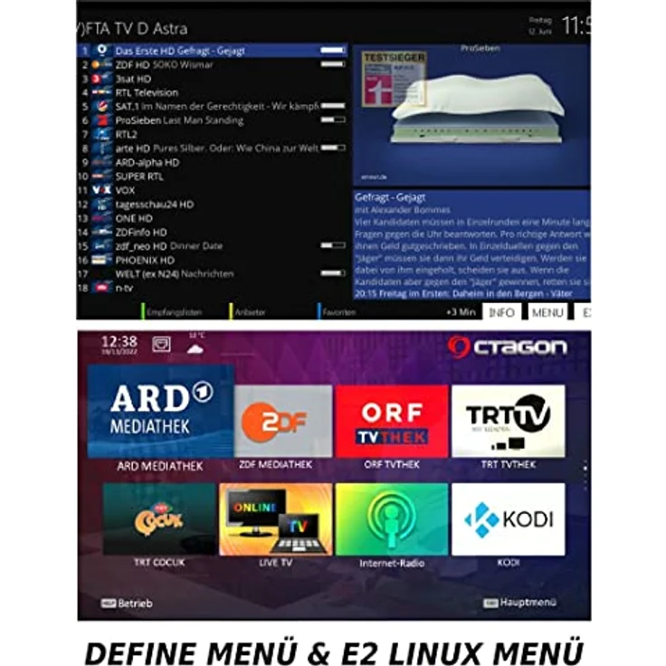 OCTAGON SX88 WL V2 (Version 2) 4K UHD S2+IP 1xDVB-S2 E2 Linux Smart TV Sat Receiver, Multiboot SW: Define OS + E2 Linux, WiFi WLAN, Sat to IP, Kartenleser, YouTube, Mediathek, Web-Radio, HD HDMI – Bild 5