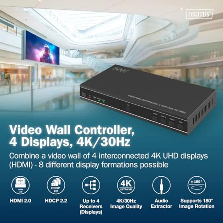 DIGITUS DS-55358 HDMI Video Wall Controller, UHD 4K 60Hz Eingangssignal, 4K 30Hz Output, 8 Display-Modi inkl. Fernbedienung – Bild 2