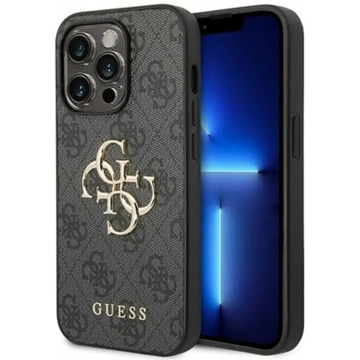 CG MOBILE Guess GUHCP15L4GMGGR Hülle für iPhone 15 Pro 6.1" grau hardcase 4G Big Metal Logo - PU-Leder, hochwertiger Schutz, Guess-Design
