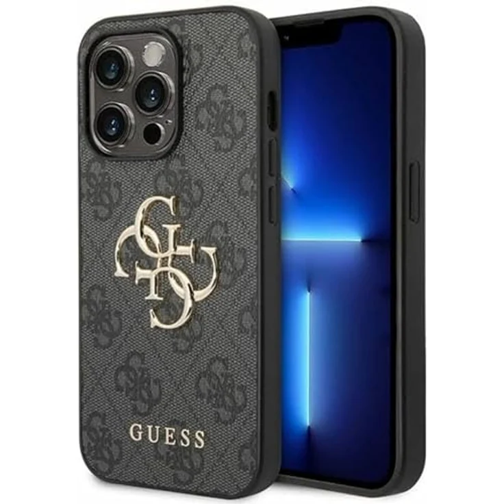 CG MOBILE Guess GUHCP15L4GMGGR Hülle für iPhone 15 Pro 6.1" grau hardcase 4G Big Metal Logo - PU-Leder, hochwertiger Schutz, Guess-Design – Bild 1