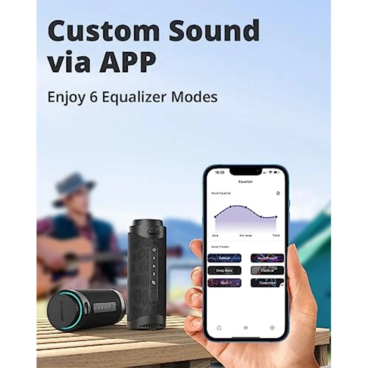Tronsmart T7 Bluetooth Lautsprecher, LED-Leuchten und IPX7-Wasserschutz, Kraftvoller Bass mit 360 ° High-Fidelity-Stereo-Sound, kabelloser Outdoor-Lautsprecher mit EQ für Partys, Reisen – Bild 4