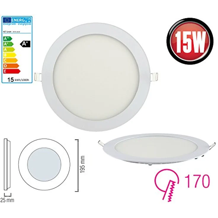 ENERGMiX Runder LED Panel Slim Flach Unterputz Einbauleuchte 15 Watt Warmweiss inkl. Trafo, Rund Ø 195mm – Bild 2