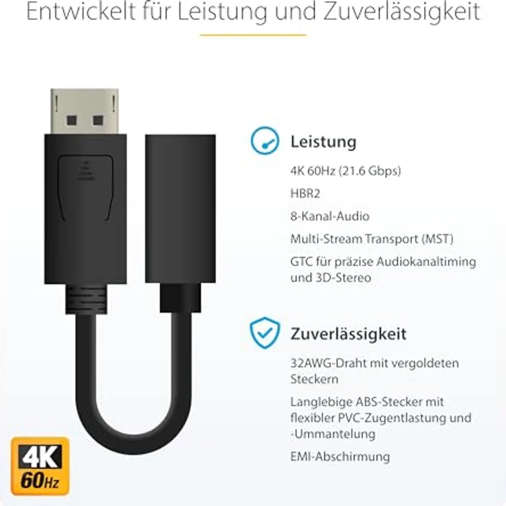 StarTech.com 15cm DisplayPort auf Mini DisplayPort Adapter, 1 x DP (20 pin) (Stecker) 1 x Mini DP (20 pin) (Buchse) – Bild 4
