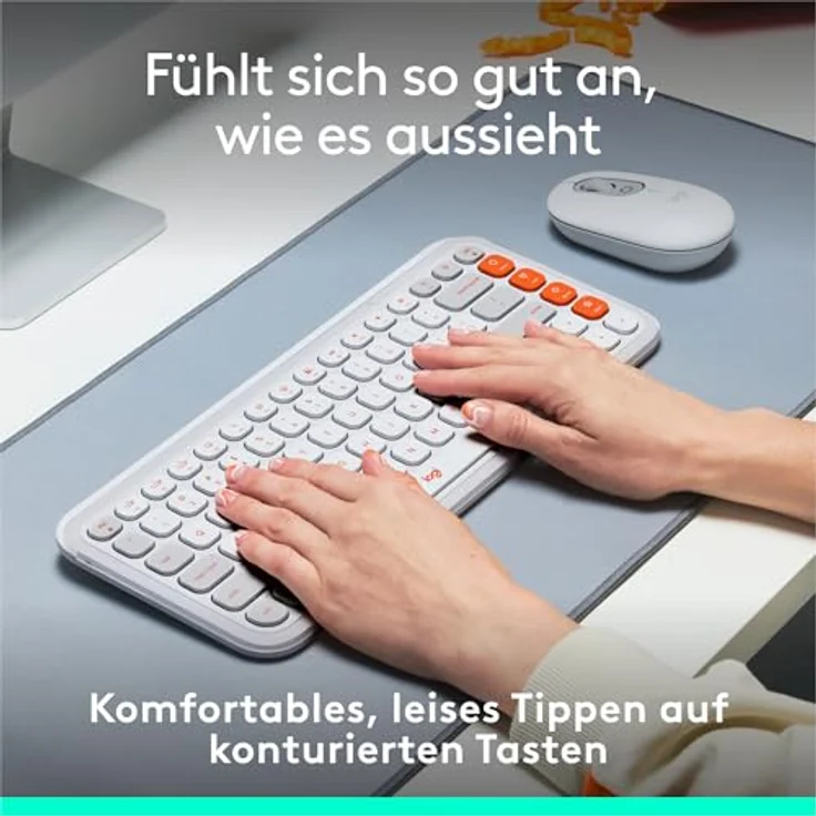 Logitech POP ICON KEYS kabellose Bluetooth-Tastatur, programmierbare Tasten, Easy-Switch zwischen bis zu 3 Geräten, Deutsches QWERTZ-Layout – Weiß – Bild 3