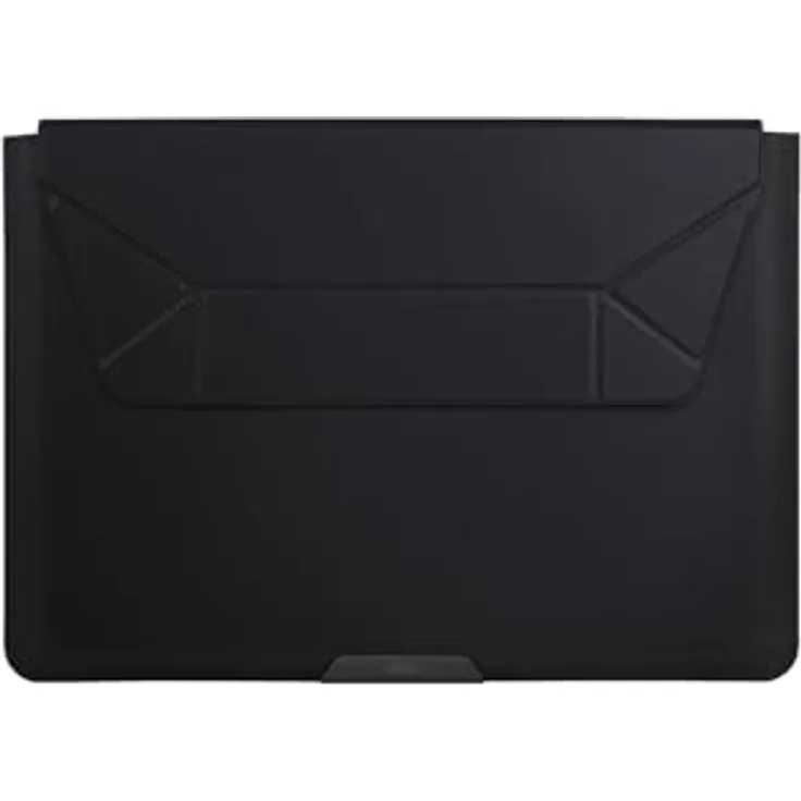 Uniq etui Oslo Laptop Sleeve 14", spritzwasserfeste vegane Lederhülle, Schwarz, mit Magnetverschluss und Ständerfunktion