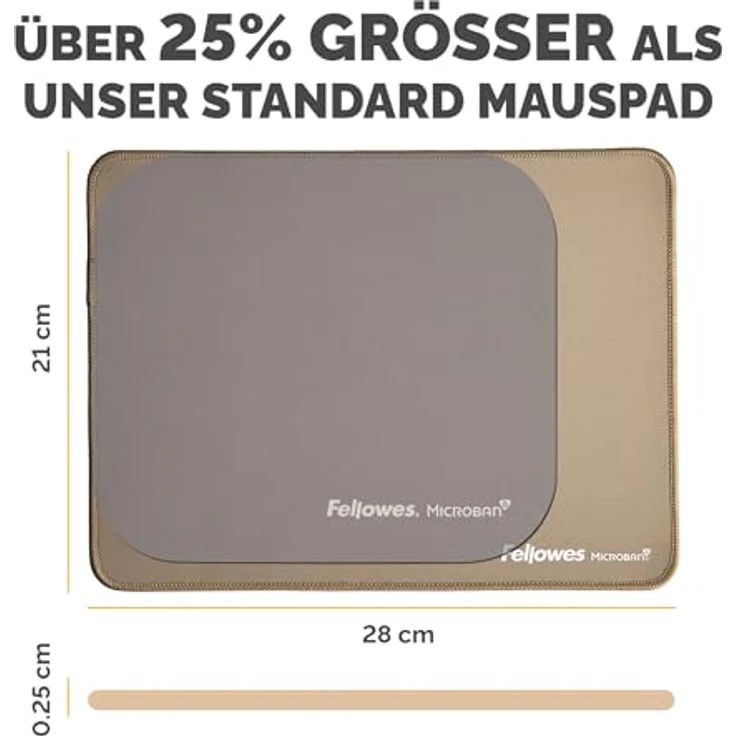 Fellowes Breyta Ergonomisches Mauspad Extra Groß, Sand – rutschfeste Gummibasis, strapazierfähige Nähte, Microban-Schutz, umweltfreundlich, für optische & Laser-Mäuse geeignet – Bild 3