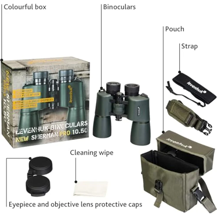 Levenhuk New Sherman PRO 10x50 Fernglas, Porroprismen mit BaK-4-Optik, allwettertauglich, gummiertes Duraluminiumgehäuse – Bild 3