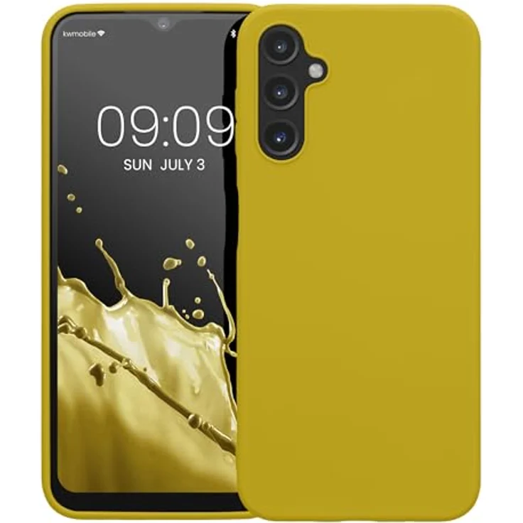 kwmobile Handyhülle für Samsung Galaxy A14 5G, TPU Case in Strahlend Gelb, kabelloses Laden, rutschfest und flexibel – Bild 5