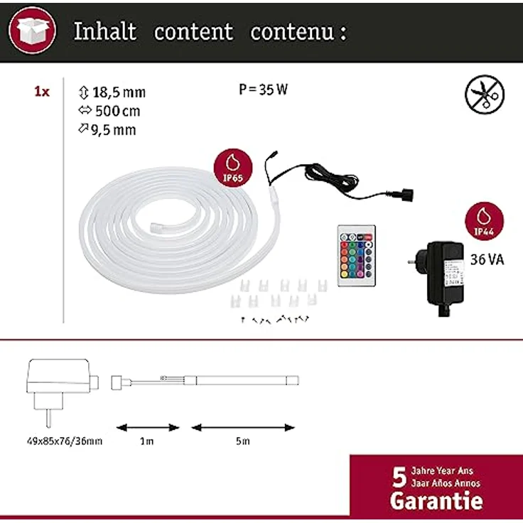 Paulmann 78890 LED Stripe SimpLED Outdoor 5m IP65 72LEDs/m RGB incl. 1x30 Watt dimmbar Lichtband Weiß Kunststoff – Bild 2