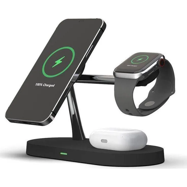 Tech-Protect A12 3in1, Wireless Charger (15 W) für iPhone, AirPods und Apple Watch, Schwarz