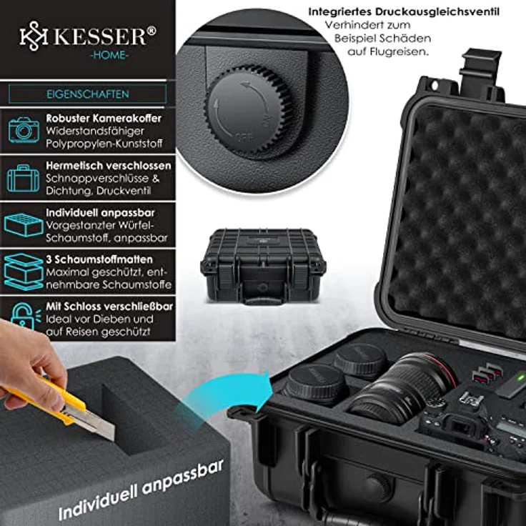 KESSER® Kamerakoffer 15 Liter, unisversal anpassbar, wasserdicht, Universalkoffer, Outdoor, wetterfester, staubdichter, Koffer, Fotokoffer mit Einlage für Kamera Objektive und Zubehör – Bild 2