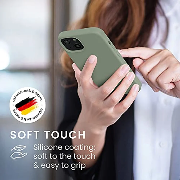 kwmobile Handyhülle für iPhone 13, Silikon Case für kabelloses Laden, graugrün, flexibel und rutschfest – Bild 4