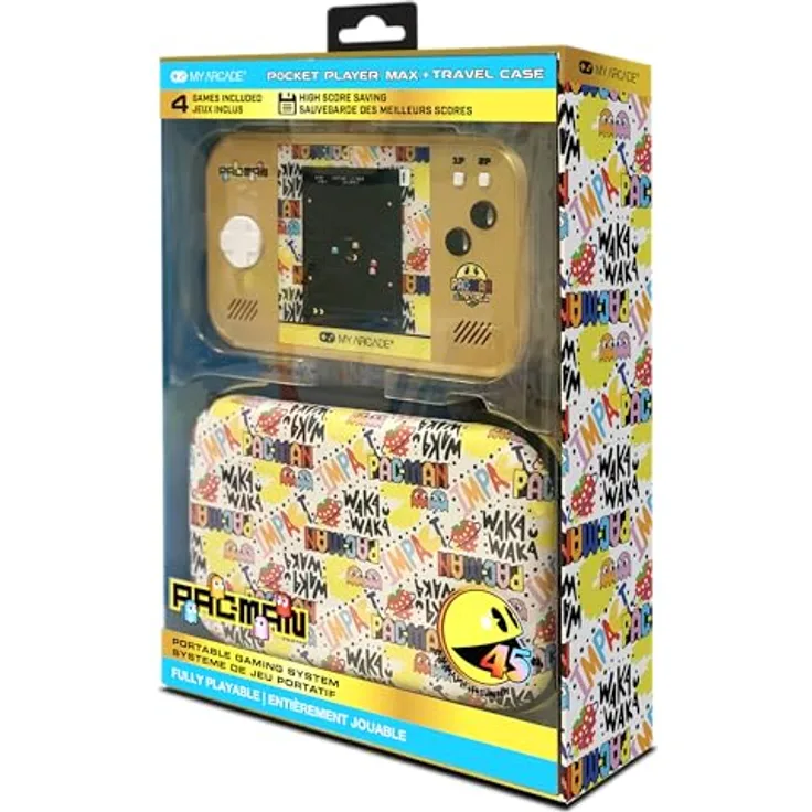 My Arcade Pac-Man Pocket Player Max, Tragbares Gaming-System mit 3.5 Zoll hochauflösendem Farbdisplay und integriertem Lautsprecher - 45th Anniversary Edition