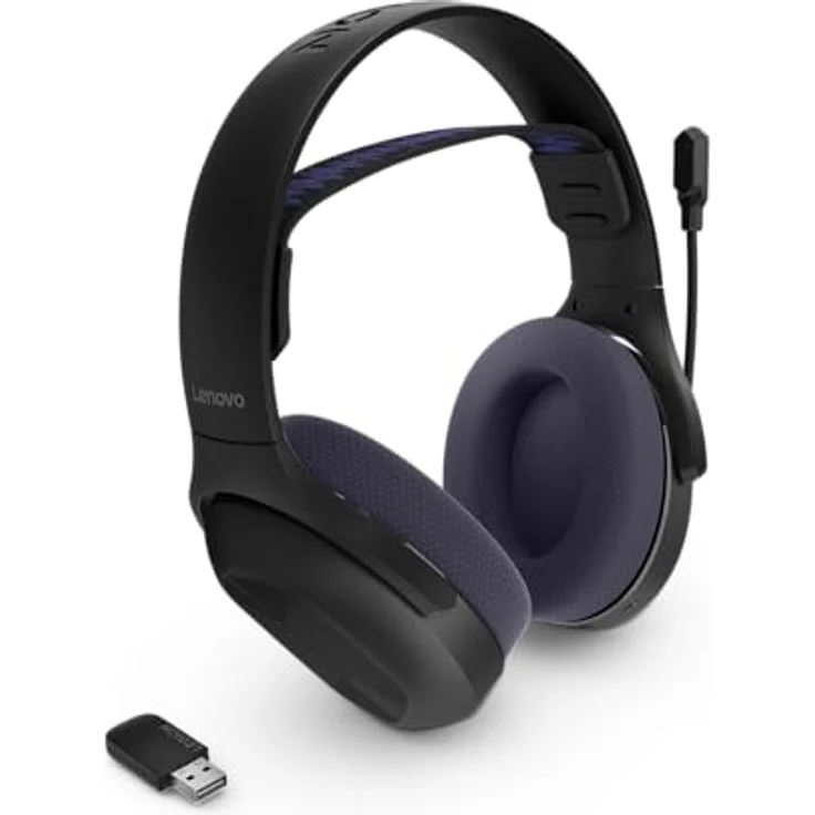 Lenovo Legion H410, Wireless Gaming Headset mit 40-mm-Treibern, extrem niedriger Latenz und klappbarem Mikrofon, schwarz-dunkelviolett – Bild 4