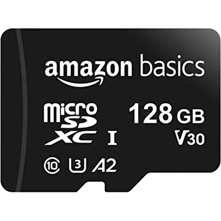 Amazon Basics – MicroSDXC-Speicherkarte, 128 GB, mit SD-Adapter, A2, U3, 100 MB/s max. Lesegeschwindigkeit