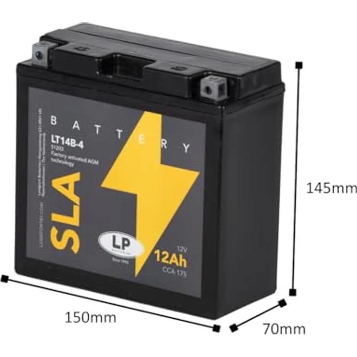 Landport YT14B-4 AGM Motorradbatterie 12Ah 12V, hohe Kaltstartleistung für Motorräder mit viel Ausstattung – Bild 3