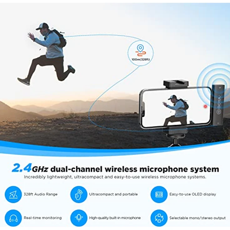 Boya BY-XM6 S3 Wireless Lavalier Microphone for iPhone iPad, Stable Signal Transmission, 6-Level Gain Adjustment, Real-Time Monitoring - Black – Bild 3