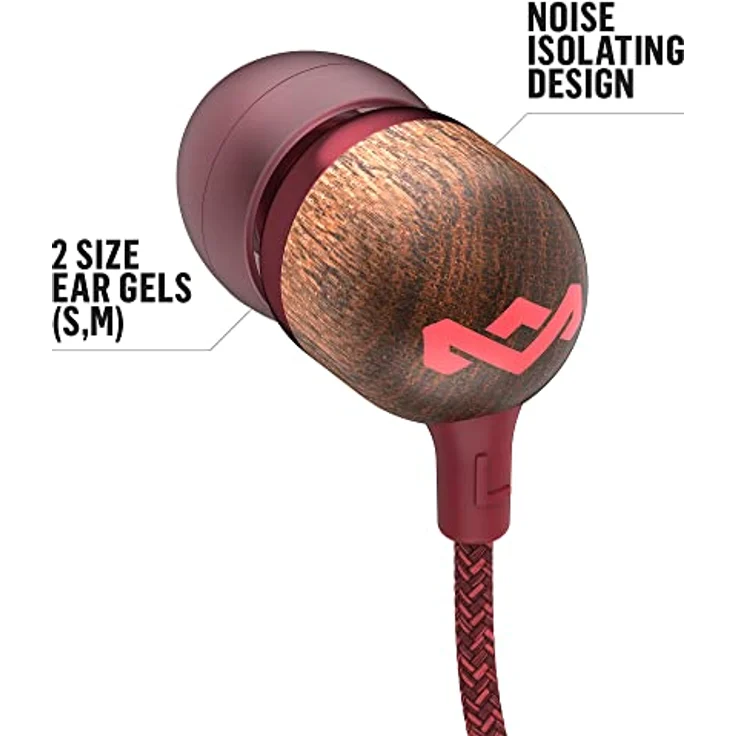 House of Marley Smile Jamaica In-Ear Kopfhörer - 1-Knopf Steuerung, Geräuschisolierung, 9.2mm Treiber, Mikrofon, Gelaufsätze in 2 verschiedenen Größen, verwicklungsfreies Kabel - 31659 rot – Bild 4