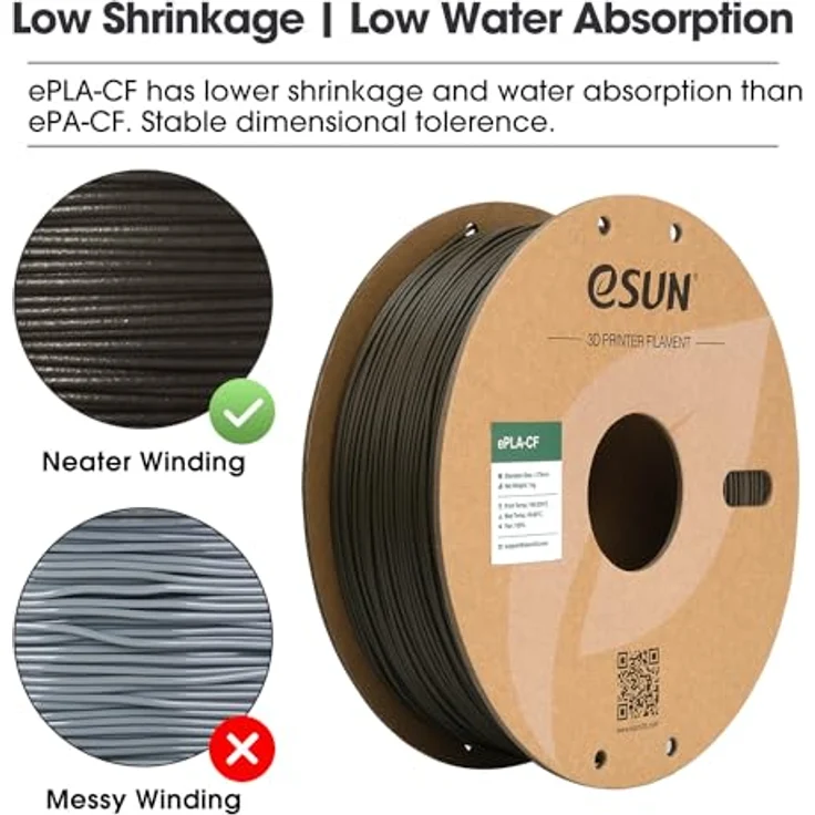 eSUN PLA-CF Kohlefaser Gefüllt Filament 1.75mm mit hoher Maßgenauigkeit, 1KG Spule, Gelb Braun, für FDM 3D Drucker – Bild 3