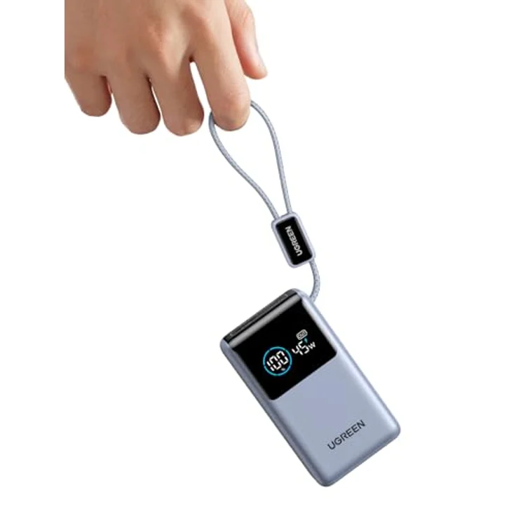 UGREEN 55W Power Bank 10000mAh mit integriertem Kabel, Mi Turbo Charge für Xiaomi, 45W PD Schnellladung, kompatibel mit iPhone 17/16/15, Galaxy S25 Ultra, kompakte AirPyra Tech – Bild 1