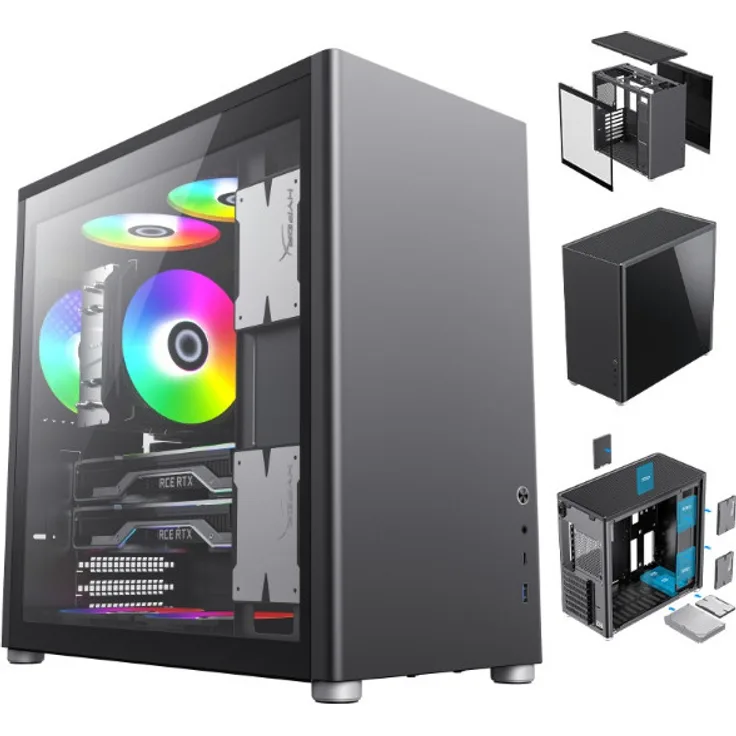COIL Spark Pro, Mid-Tower ATX PC-Gehäuse mit gehärtetem Glas, vertikalem Luftstromkanal, Schwarz