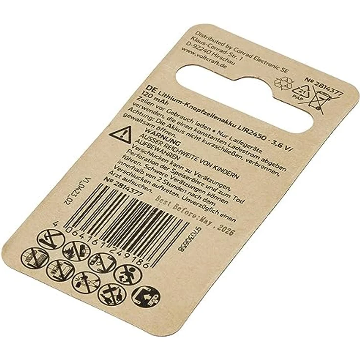 VOLTCRAFT LIR2450 Knopfzellen-Akku LIR 2450 Lithium 120 mAh 3.6 V 1 St. – Bild 4