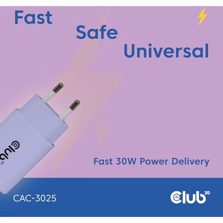 Club3D CAC-3025 USB-C® Ladegerät, 30 Watt mit Power Delivery, 2 Stück, lila – Bild 2
