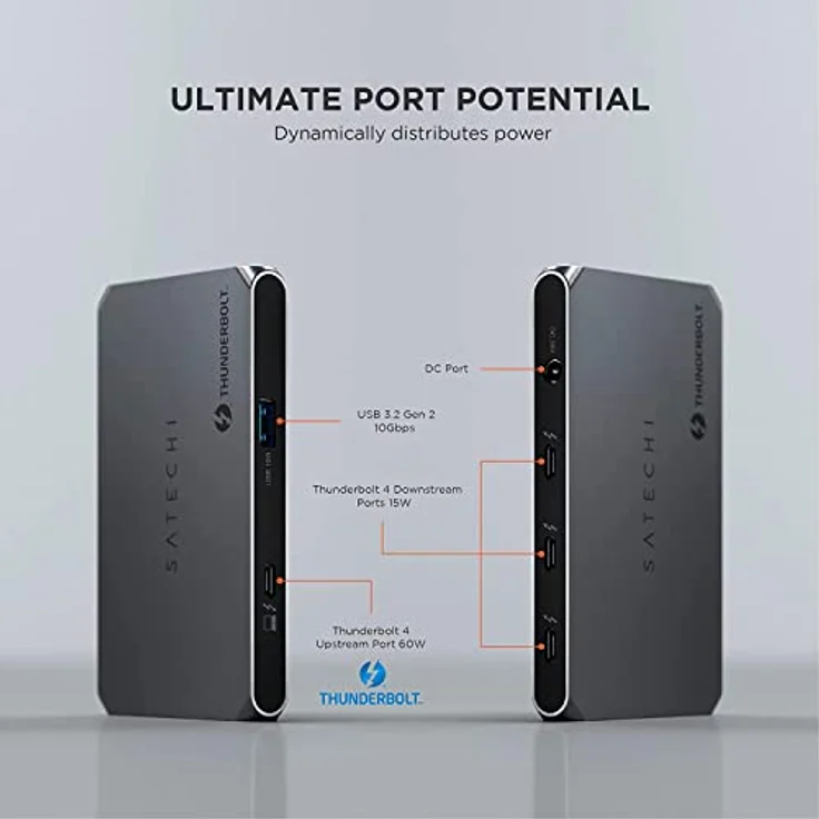SATECHI Thunderbolt 4 Slim Hub 5-in-1, Aufladen über USB C 60W, Single 8k oder Dual 4K Display, USB 3.2 Gen2 – Kompatibel mit USB4/Thunderbolt 4 Macs und USB4/Thunderbolt 4 Windows – Bild 2