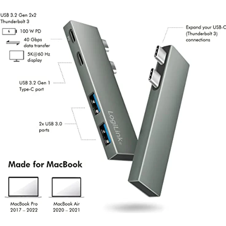 LogiLink USB 3.2 (Gen2x2) Multifunktionaler Hub mit 4 Ports, PD 3.0 (PowerDelivery 100W), Farbe: Silber – Bild 5