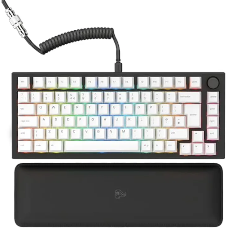 Glorious Gaming GMMK PRO 75% – Modulares mechanisches Gaming-Keyboard, TKL, 1,5 kg, Voll anpassbar, Spiralkabel, Handgelenkablage, PBT-Tastenkappen, Schwarz