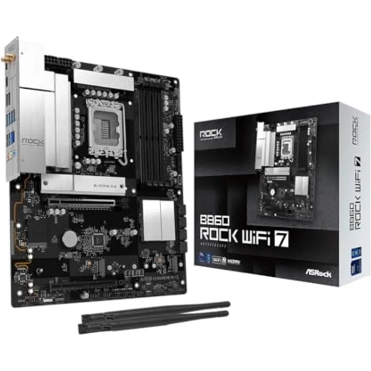 ASRock B860 Rock WiFi 7 ATX Motherboard, Unterstützung für Intel Core Ultra Prozessoren (LGA1851), DDR5 8666+ (OC), PCIe 5.0, integriertes WiFi 7 und 2.5G LAN – Bild 1